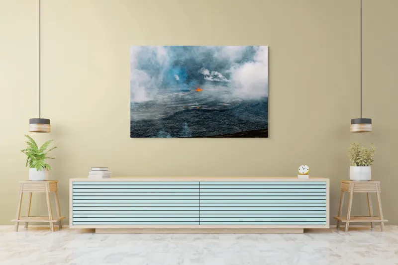Tablou Canvas, "Focul interior al pământului viu", Mister, Spectacol, Natură, Forță, Energie, Lava, Abur, Intensitate, Erupție, Fum, Căldură, Dinamică, 150 x 100 cm – poza 6