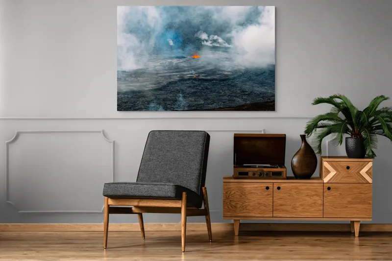 Tablou Canvas, "Focul interior al pământului viu", Mister, Spectacol, Natură, Forță, Energie, Lava, Abur, Intensitate, Erupție, Fum, Căldură, Dinamică, 150 x 100 cm – poza 8