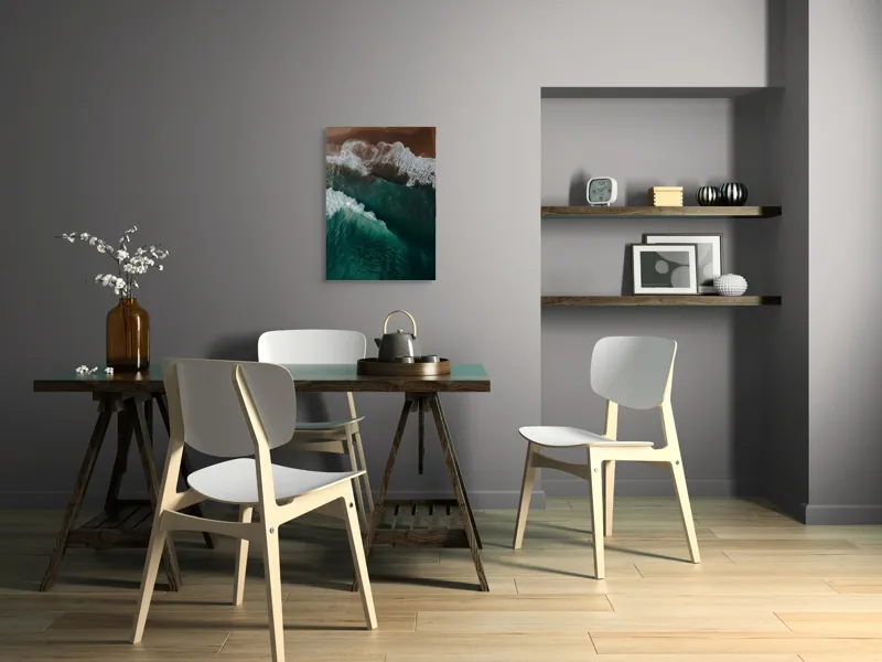 Tablou Canvas, "Valuri înspumate la țărmul mării", Valuri, Spumă, Apă, Mal, Ocean, Plajă, Albastru, Natură, Fascinant, Textură, 50 x 70 cm – poza 5