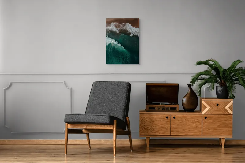 Tablou Canvas, "Valuri înspumate la țărmul mării", Valuri, Spumă, Apă, Mal, Ocean, Plajă, Albastru, Natură, Fascinant, Textură, 50 x 70 cm – poza 8