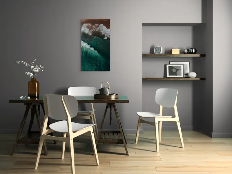 Tablou Canvas, "Valuri înspumate la țărmul mării", Valuri, Spumă, Apă, Mal, Ocean, Plajă, Albastru, Natură, Fascinant, Textură, 50 x 90 cm – poza 4