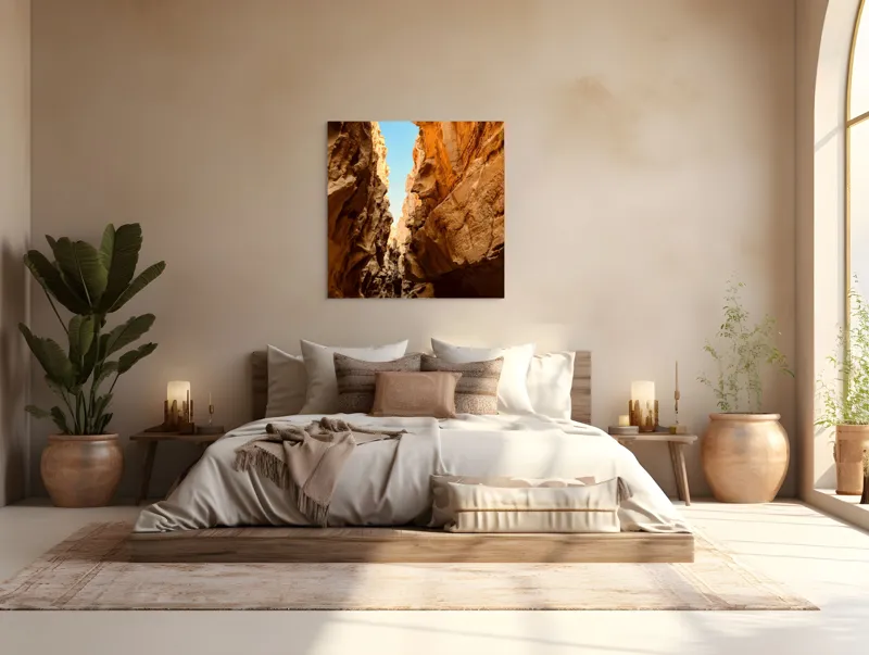 Tablou Canvas, "Canionul stâncos sub cer albastru", Canion, Stânci, Albastru, Umbre, Texturi, Eroziune, Dramatic., 100 x 100 cm – poza 4
