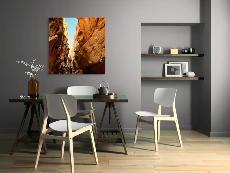 Tablou Canvas, "Canionul stâncos sub cer albastru", Canion, Stânci, Albastru, Umbre, Texturi, Eroziune, Dramatic., 100 x 100 cm – poza 6