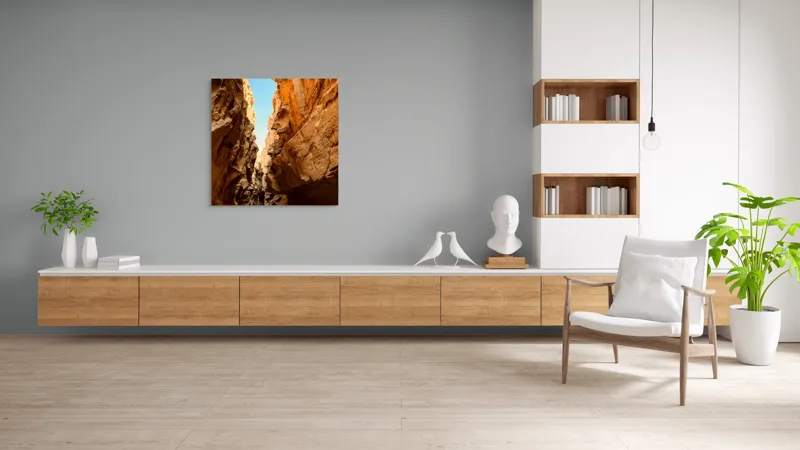 Tablou Canvas, "Canionul stâncos sub cer albastru", Canion, Stânci, Albastru, Umbre, Texturi, Eroziune, Dramatic., 100 x 100 cm – poza 8