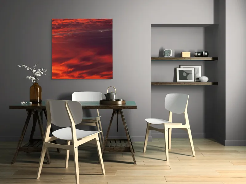 Tablou Canvas, "Asfințit în nuanțe de foc", Roșu, Cer, Apus, Nori, Amurg, Lumină, Încântare, Senzație, Tablou, 100 x 100 cm – poza 6