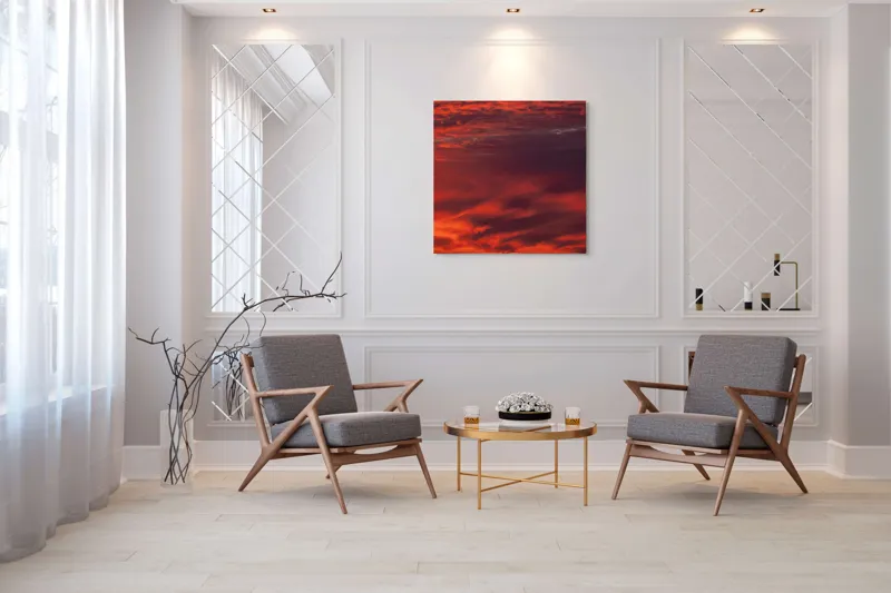 Tablou Canvas, "Asfințit în nuanțe de foc", Roșu, Cer, Apus, Nori, Amurg, Lumină, Încântare, Senzație, Tablou, 100 x 100 cm – poza 7