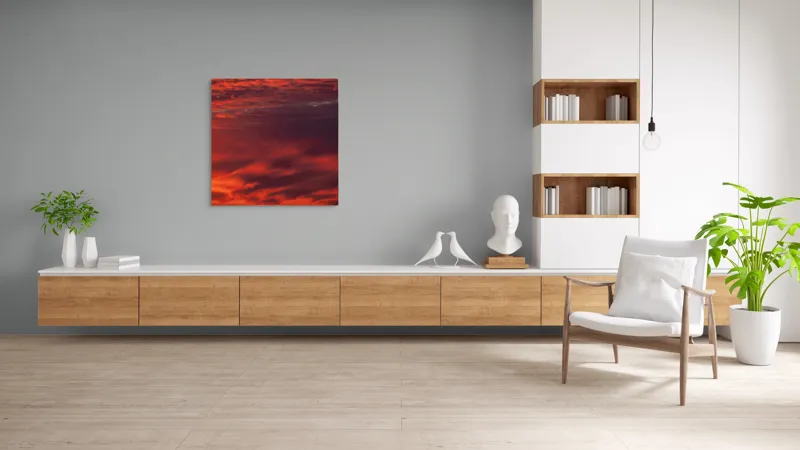 Tablou Canvas, "Asfințit în nuanțe de foc", Roșu, Cer, Apus, Nori, Amurg, Lumină, Încântare, Senzație, Tablou, 100 x 100 cm – poza 8