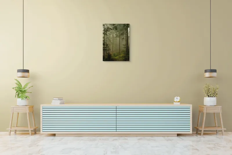 Tablou Canvas, "Misterul pădurii învăluită în ceață", Copaci, Ceață, Pădure, Verdeață, Mister, Liniște, Natură, Umbre, Misticism, Vegetație, 50 x 70 cm – poza 6