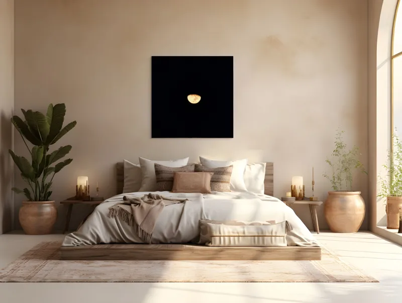 Tablou Canvas, "Luna fermecătoare pe cerul nopții", Lună, Jumătate, Noapte, Strălucire, Mister, Lumină, Cer, Întuneric, Fascinație, 100 x 100 cm – poza 4