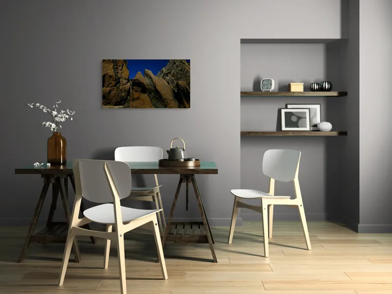 Tablou Canvas, "Stâncile tăcute sub cer albastru", Pietre, Stânci, Cer, Albastru, Rugozitate, Contrast, Texturi, Natură, Măreție, Impunător, 90 x 50 cm – poza 3