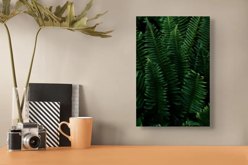 Tablou Canvas, "Frunzele verzi ale naturii ascunse", Frunze, Verde, Natură, Luxuriant, Linii, Textură, Frăgezime, Vegetație, Umbră, 26 x 39 cm – poza 3
