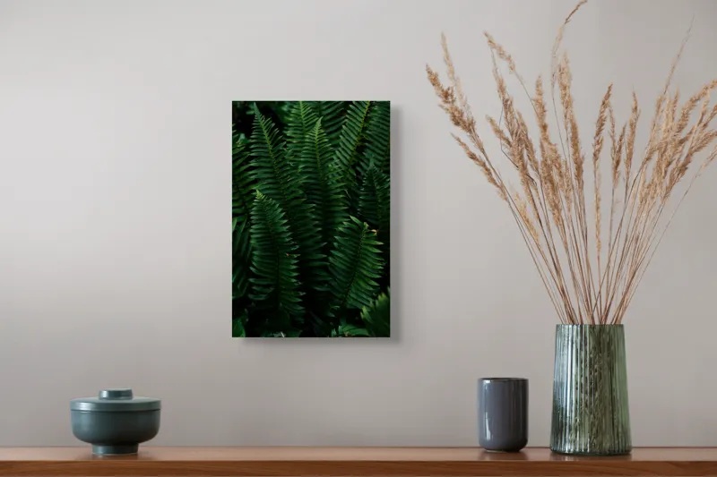 Tablou Canvas, "Frunzele verzi ale naturii ascunse", Frunze, Verde, Natură, Luxuriant, Linii, Textură, Frăgezime, Vegetație, Umbră, 26 x 39 cm – poza 5