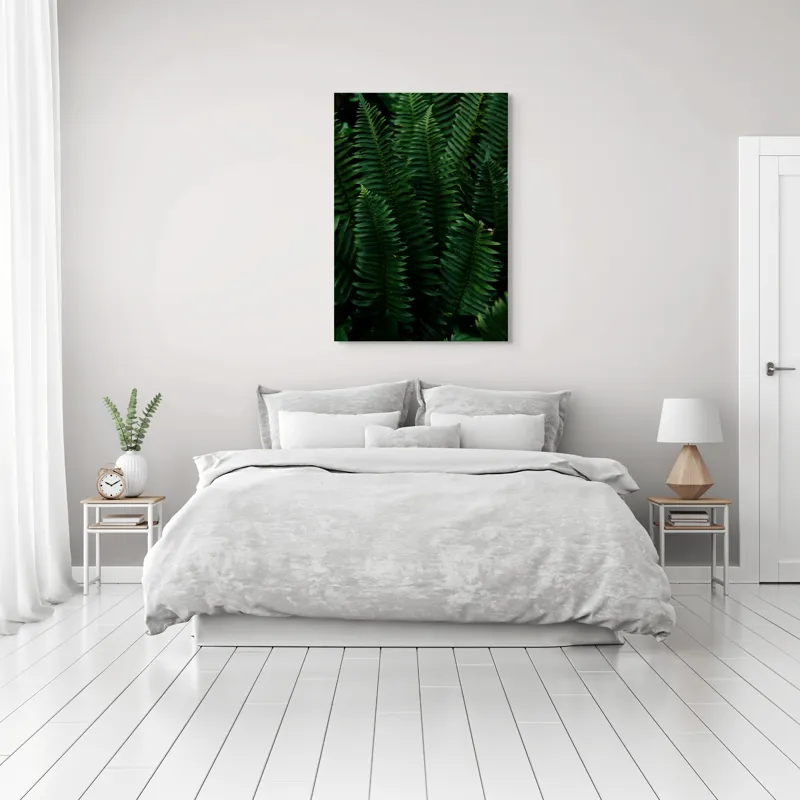 Tablou Canvas, "Frunzele verzi ale naturii ascunse", Frunze, Verde, Natură, Luxuriant, Linii, Textură, Frăgezime, Vegetație, Umbră, 70 x 100 cm – poza 3