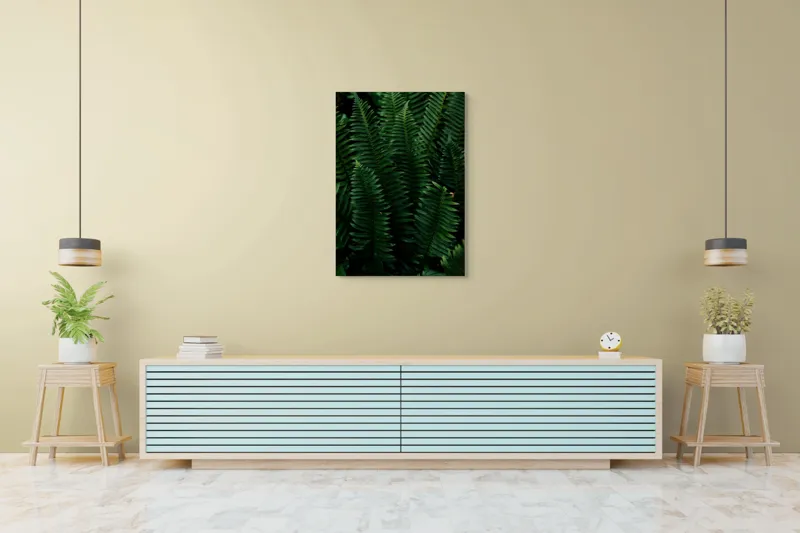 Tablou Canvas, "Frunzele verzi ale naturii ascunse", Frunze, Verde, Natură, Luxuriant, Linii, Textură, Frăgezime, Vegetație, Umbră, 70 x 100 cm – poza 5