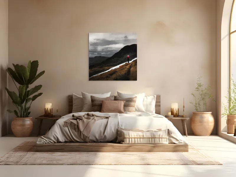 Tablou Canvas, "Pribegind sub cerul înstelat", Nor, Culoare, Drumeț, Lumină, Munte, Noapte, Peisaj, Umbre, 100 x 100 cm – poza 4