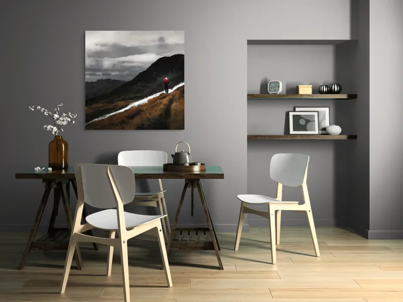 Tablou Canvas, "Pribegind sub cerul înstelat", Nor, Culoare, Drumeț, Lumină, Munte, Noapte, Peisaj, Umbre, 100 x 100 cm – poza 6