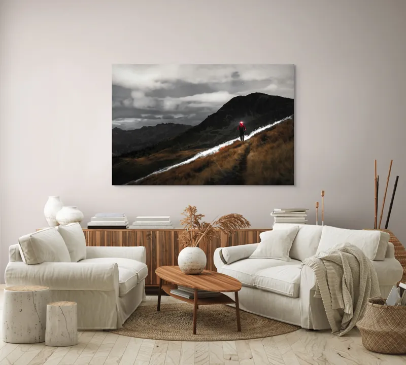 Tablou Canvas, "Pribegind sub cerul înstelat", Nor, Culoare, Drumeț, Lumină, Munte, Noapte, Peisaj, Umbre, 150 x 100 cm – poza 3