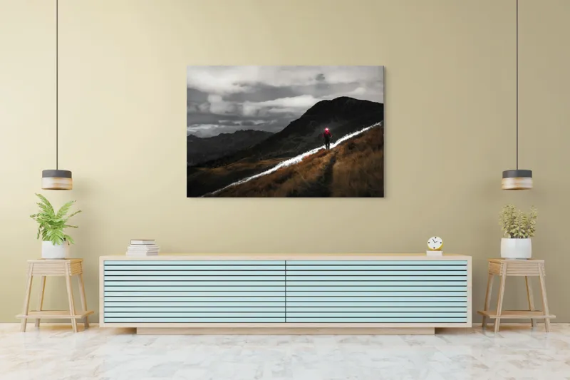 Tablou Canvas, "Pribegind sub cerul înstelat", Nor, Culoare, Drumeț, Lumină, Munte, Noapte, Peisaj, Umbre, 150 x 100 cm – poza 6