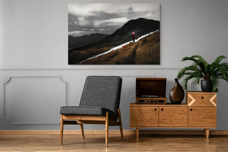 Tablou Canvas, "Pribegind sub cerul înstelat", Nor, Culoare, Drumeț, Lumină, Munte, Noapte, Peisaj, Umbre, 150 x 100 cm – poza 8