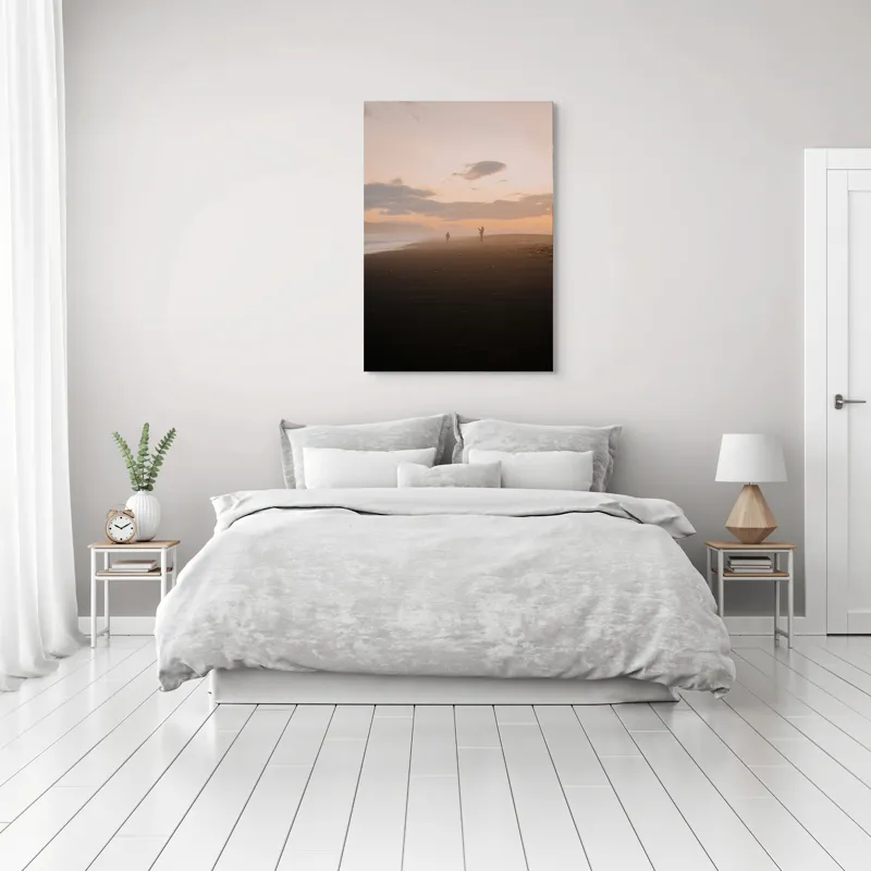 Tablou Canvas, "Apus liniștitor pe plajă pustie", Nor, Apus, Siluetă, Țărm, Ocean, Culoare, Valuri, Lumină, Umbre, Peisaj, 70 x 100 cm – poza 3