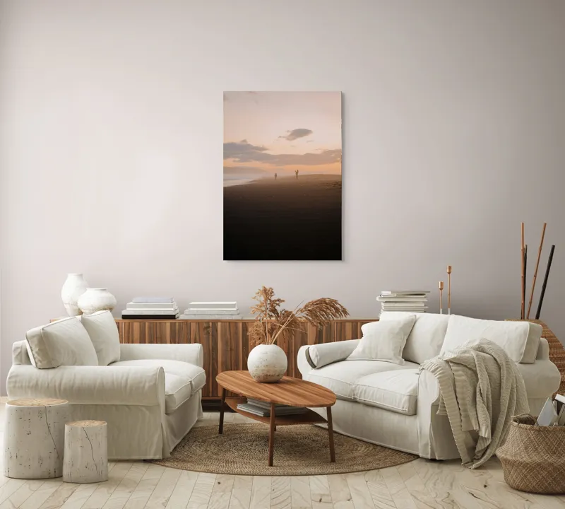 Tablou Canvas, "Apus liniștitor pe plajă pustie", Nor, Apus, Siluetă, Țărm, Ocean, Culoare, Valuri, Lumină, Umbre, Peisaj, 70 x 100 cm – poza 4