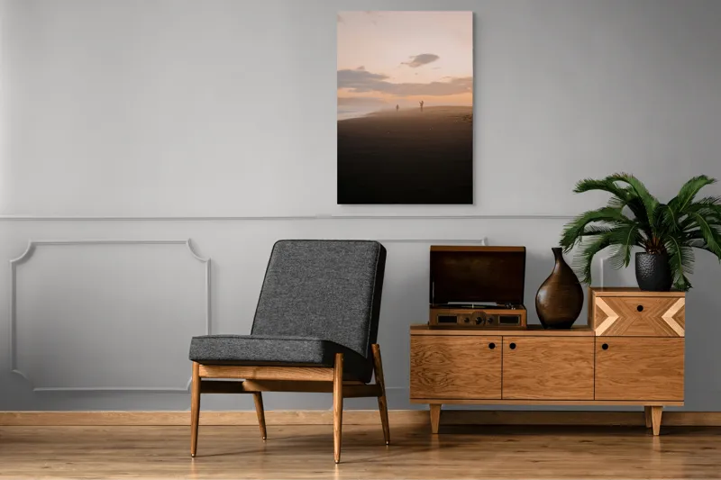 Tablou Canvas, "Apus liniștitor pe plajă pustie", Nor, Apus, Siluetă, Țărm, Ocean, Culoare, Valuri, Lumină, Umbre, Peisaj, 70 x 100 cm – poza 6