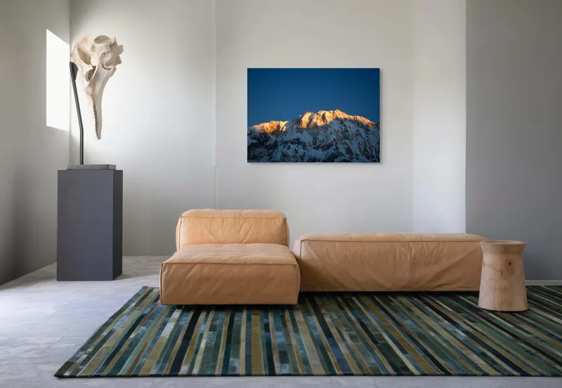 Tablou Canvas, "Lumina zorilor pe vârfuri înzăpezite", Munți, Zăpadă, Apus, Cer, Lumină, Umbre, Frig, Măreție, Calmitate, Frumusețe, 100 x 70 cm – poza 7