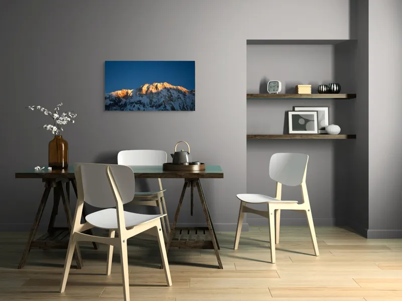 Tablou Canvas, "Lumina zorilor pe vârfuri înzăpezite", Munți, Zăpadă, Apus, Cer, Lumină, Umbre, Frig, Măreție, Calmitate, Frumusețe, 90 x 50 cm – poza 3
