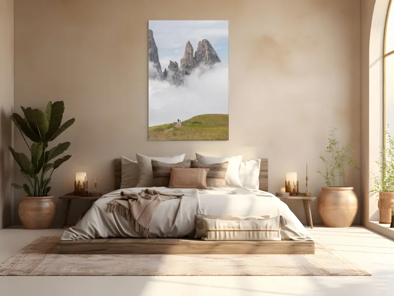 Tablou Canvas, "Drumeție printre piscuri învăluite în nori", Nori, Vârfuri, Munți, Drumeți, Câmpie, Cețuri, Peisaj, Natură, 100 x 150 cm – poza 3