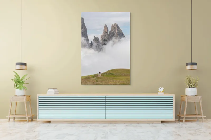 Tablou Canvas, "Drumeție printre piscuri învăluite în nori", Nori, Vârfuri, Munți, Drumeți, Câmpie, Cețuri, Peisaj, Natură, 100 x 150 cm – poza 4