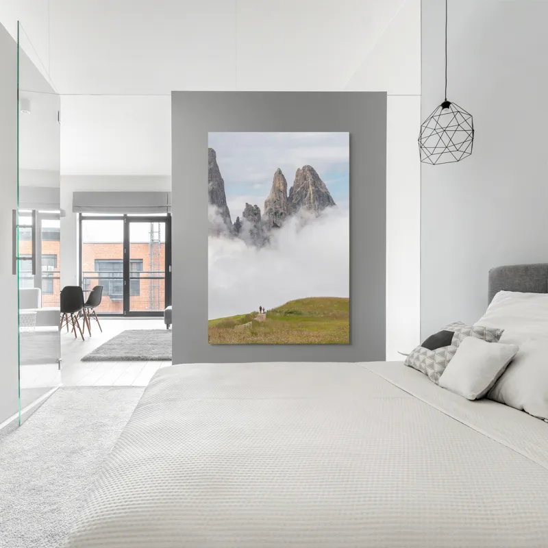 Tablou Canvas, "Drumeție printre piscuri învăluite în nori", Nori, Vârfuri, Munți, Drumeți, Câmpie, Cețuri, Peisaj, Natură, 100 x 150 cm – poza 5