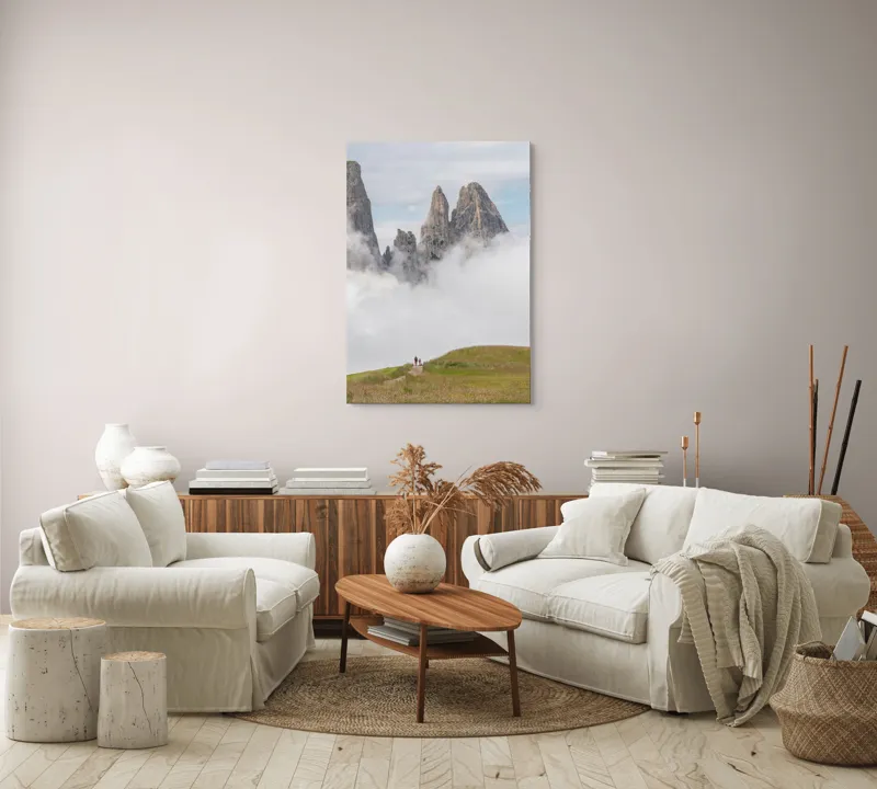 Tablou Canvas, "Drumeție printre piscuri învăluite în nori", Nori, Vârfuri, Munți, Drumeți, Câmpie, Cețuri, Peisaj, Natură, 70 x 100 cm – poza 4