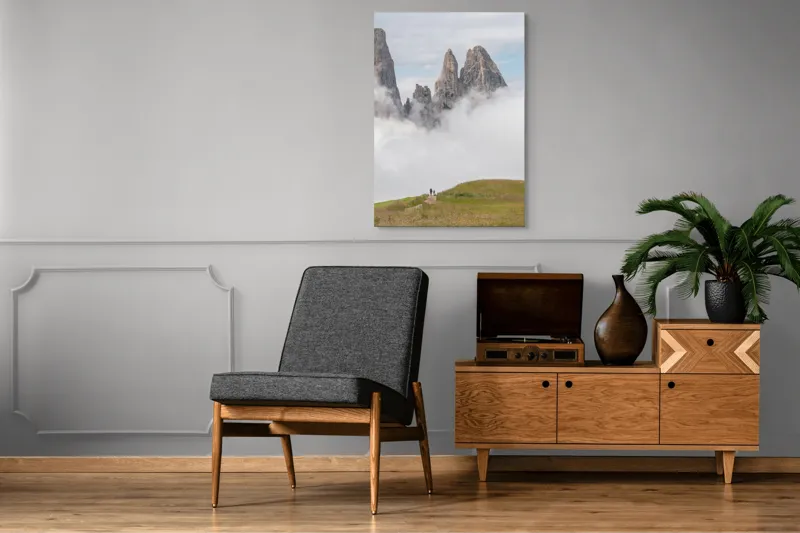 Tablou Canvas, "Drumeție printre piscuri învăluite în nori", Nori, Vârfuri, Munți, Drumeți, Câmpie, Cețuri, Peisaj, Natură, 70 x 100 cm – poza 6