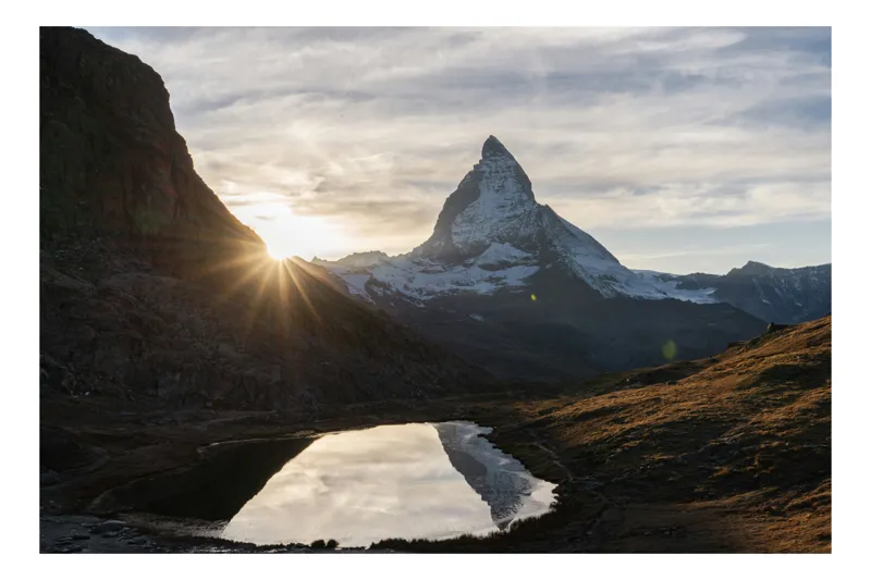Tablou Canvas, "Răsărit de soare peste Matterhorn", Majestic, Serene, Breathtaking, Natural, Illuminating, Reflective, 50 x 50 cm