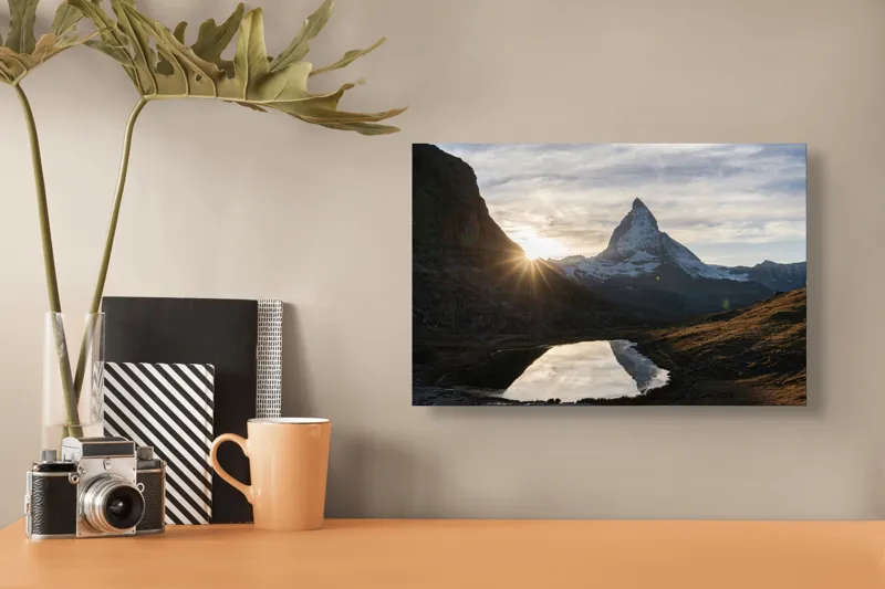 Tablou Canvas, "Răsărit de soare peste Matterhorn", Majestic, Serene, Breathtaking, Natural, Illuminating, Reflective, 39 x 26 cm – poza 3