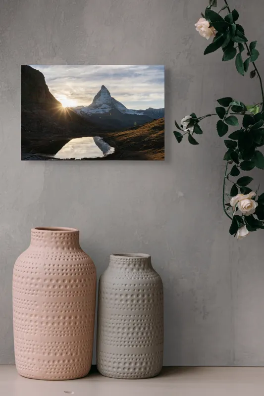 Tablou Canvas, "Răsărit de soare peste Matterhorn", Majestic, Serene, Breathtaking, Natural, Illuminating, Reflective, 39 x 26 cm – poza 4