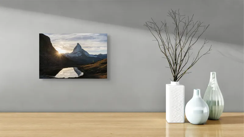 Tablou Canvas, "Răsărit de soare peste Matterhorn", Majestic, Serene, Breathtaking, Natural, Illuminating, Reflective, 39 x 26 cm – poza 8