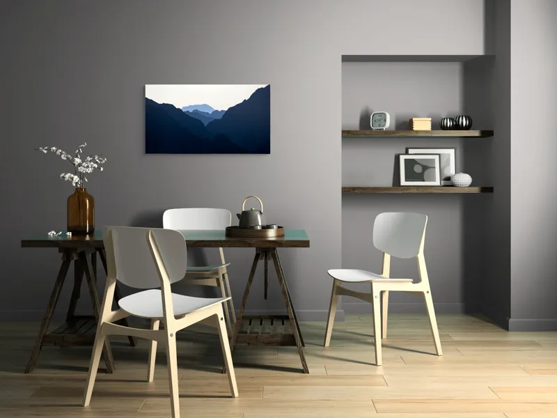 Tablou Canvas, "Umbre albastre între munți semeți", Munți, Siluete, Albastru, Orizont, Lumină, Răsărit, Calm, Mister, Natură, Vârfuri, 90 x 50 cm – poza 3