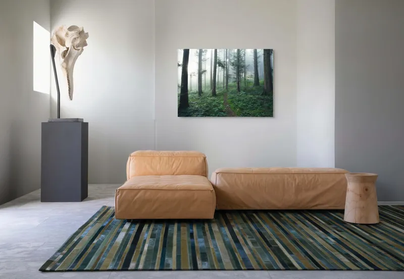 Tablou Canvas, "Cărare prin pădurea învăluită în ceață", Mister, Lumină, Verdeață, Cărare, Arbori, Pădure, Frunziș, Seninătate, Abur, Ploios, 100 x 70 cm – poza 7