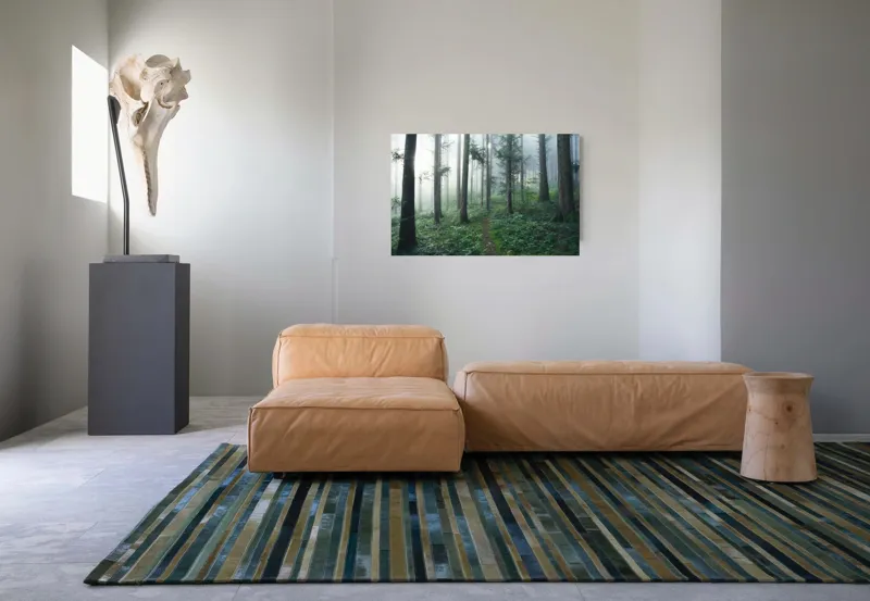 Tablou Canvas, "Cărare prin pădurea învăluită în ceață", Mister, Lumină, Verdeață, Cărare, Arbori, Pădure, Frunziș, Seninătate, Abur, Ploios, 90 x 50 cm – poza 8