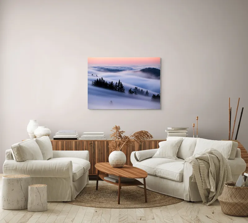 Tablou Canvas, "Claritatea dimineții printre nori", Nori, Pădure, Apus, Dealuri, Ceturi, Liniște, Văi, Cer, Natură, Frumusețe, 100 x 70 cm – poza 3