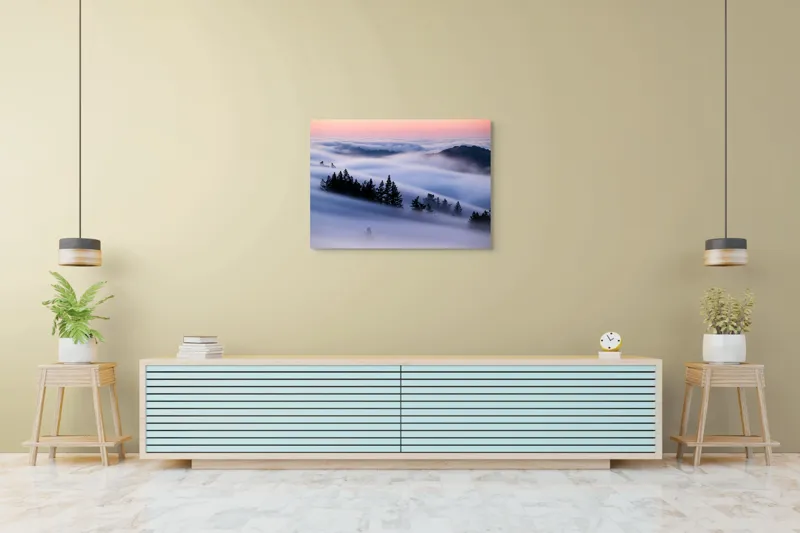 Tablou Canvas, "Claritatea dimineții printre nori", Nori, Pădure, Apus, Dealuri, Ceturi, Liniște, Văi, Cer, Natură, Frumusețe, 100 x 70 cm – poza 4