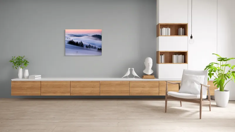 Tablou Canvas, "Claritatea dimineții printre nori", Nori, Pădure, Apus, Dealuri, Ceturi, Liniște, Văi, Cer, Natură, Frumusețe, 100 x 70 cm – poza 6