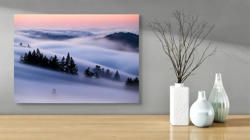 Tablou Canvas, "Claritatea dimineții printre nori", Nori, Pădure, Apus, Dealuri, Ceturi, Liniște, Văi, Cer, Natură, Frumusețe, 70 x 50 cm – poza 3