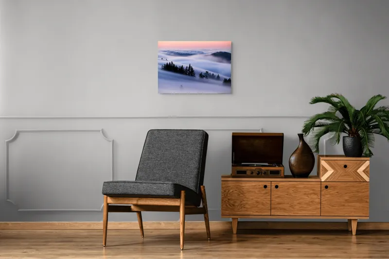 Tablou Canvas, "Claritatea dimineții printre nori", Nori, Pădure, Apus, Dealuri, Ceturi, Liniște, Văi, Cer, Natură, Frumusețe, 70 x 50 cm – poza 4