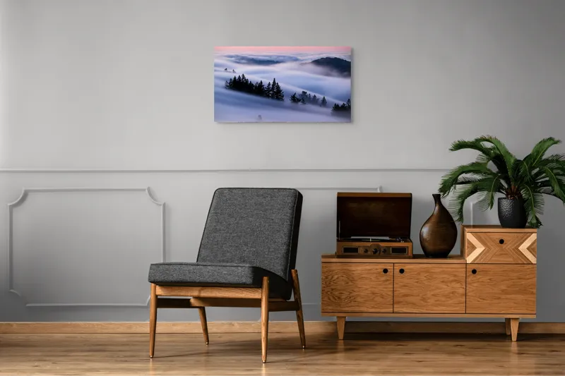 Tablou Canvas, "Claritatea dimineții printre nori", Nori, Pădure, Apus, Dealuri, Ceturi, Liniște, Văi, Cer, Natură, Frumusețe, 90 x 50 cm – poza 6