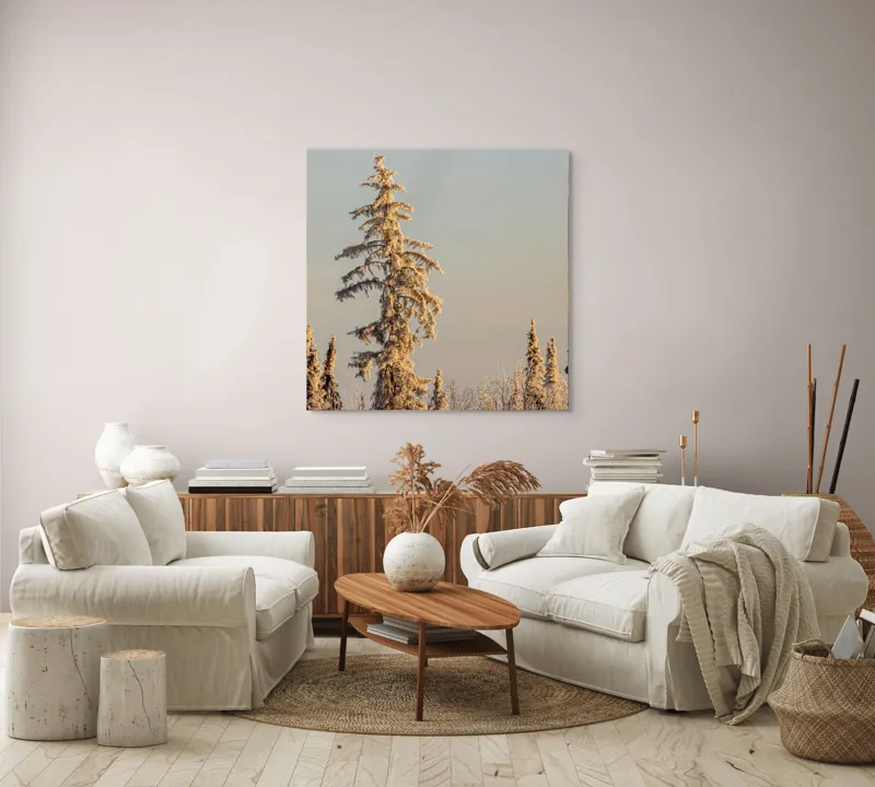 Tablou Canvas, "Arborele solitar în iarna tăcută", Copaci, Zapada, Iarna, Cer, Peisaj, Natura, Racoare, Frig, Liniste, Frumusete, Caldura, Liniste., 100 x 100 cm – poza 3