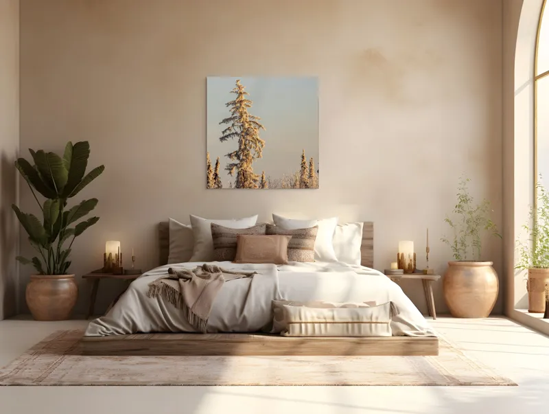 Tablou Canvas, "Arborele solitar în iarna tăcută", Copaci, Zapada, Iarna, Cer, Peisaj, Natura, Racoare, Frig, Liniste, Frumusete, Caldura, Liniste., 100 x 100 cm – poza 4