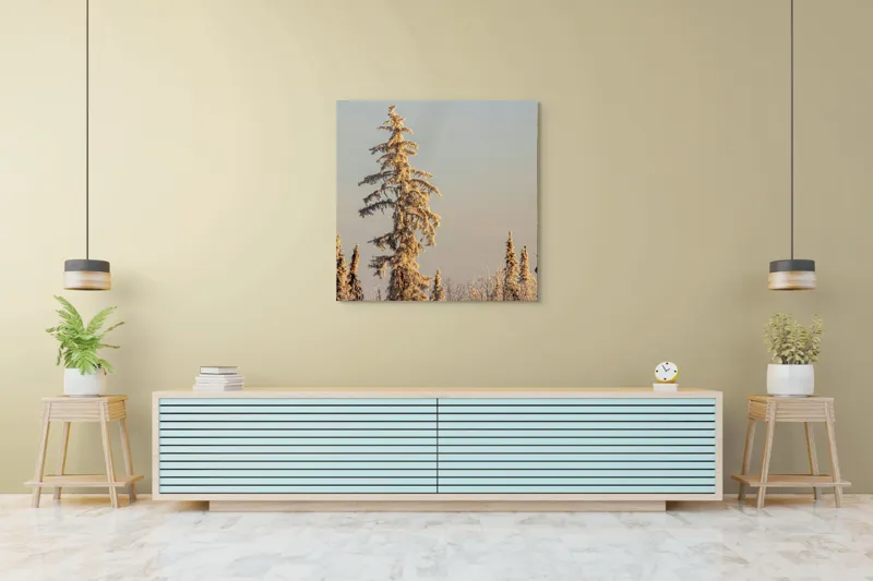 Tablou Canvas, "Arborele solitar în iarna tăcută", Copaci, Zapada, Iarna, Cer, Peisaj, Natura, Racoare, Frig, Liniste, Frumusete, Caldura, Liniste., 100 x 100 cm – poza 5