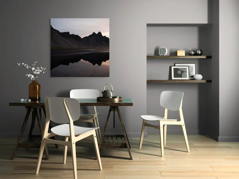 Tablou Canvas, "Munții reflectați în liniștea apei", Munți, Reflecție, Apus, Liniște, Peisaj, Natură, Siluete, 100 x 100 cm – poza 6